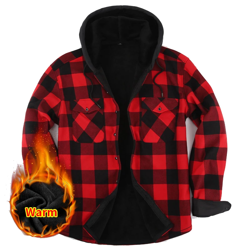 

Fleece Lining Mens Winter Jackets Long Sleeve Flannel Shirt Jackets Outdoor Sportswear Hiking Climbing Mountain Outwear Tops