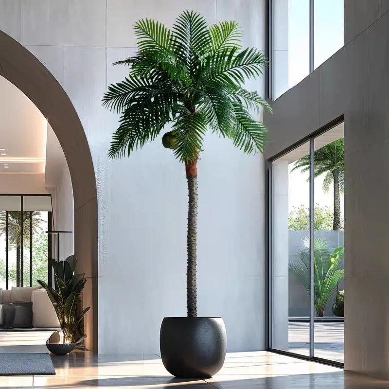 

Factory Large Indoor Artificial Green Plant Anthurium Needle Palm and Coconut Tree in Plastic for Balcony Living Room Decoration