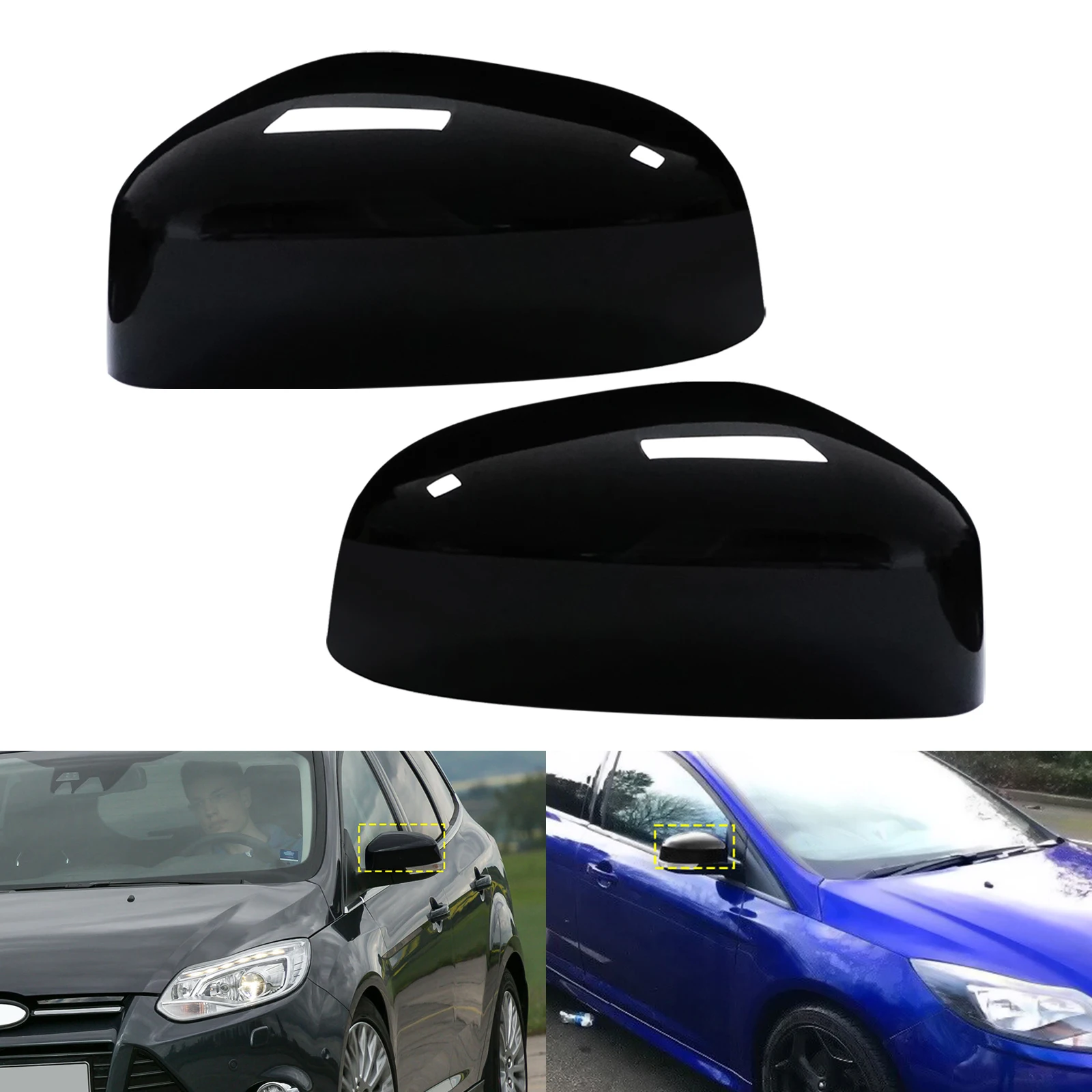1 Paar glänzend schwarze Seitenflügel-Türspiegelkappen für Ford Focus MK2 MK3 Mondeo MK4 Rückspiegelabdeckung