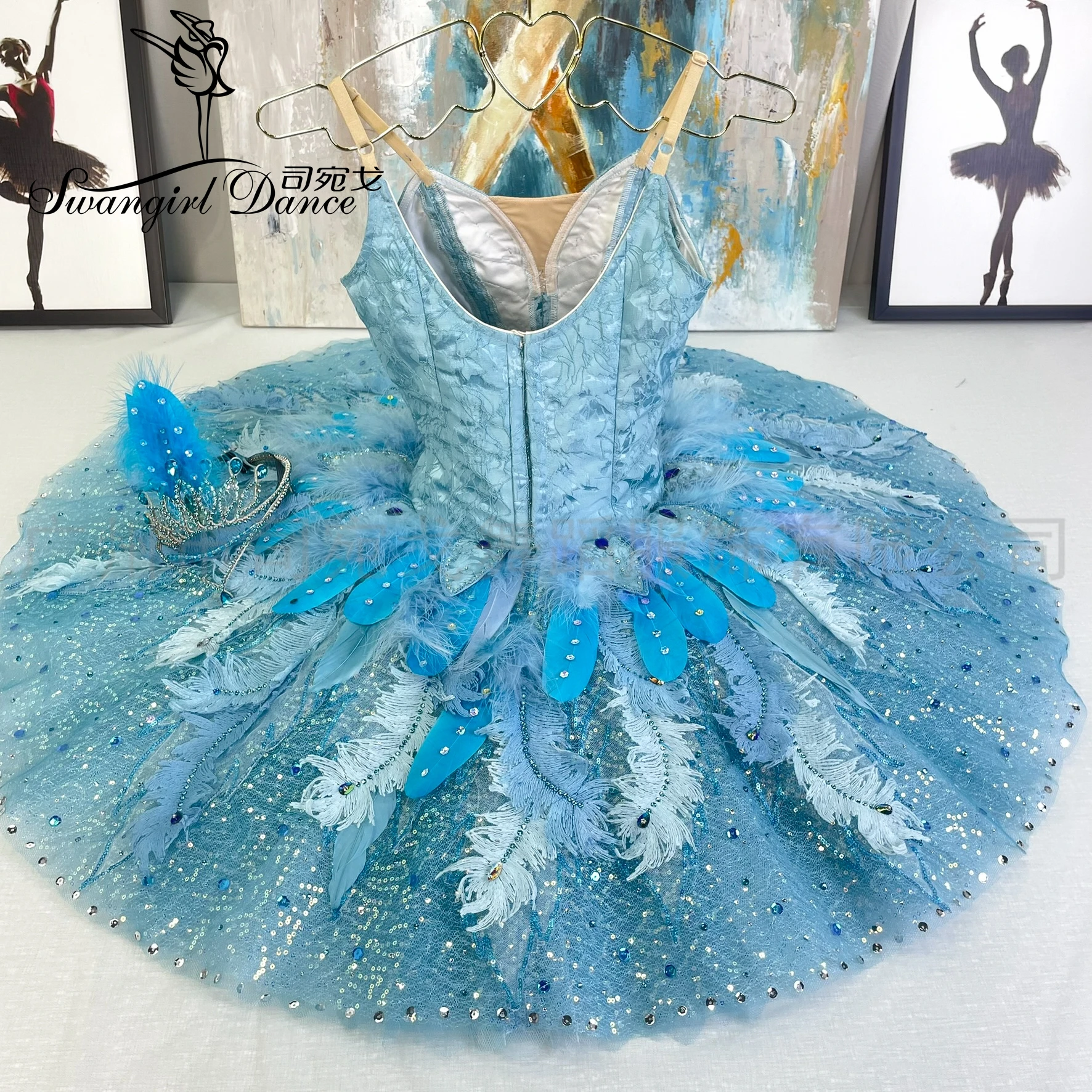 Professional High Quality Custom Size Girls Women Adult Performance Wear Feather Blue Bird Ballet Tutu Costumes BT4663