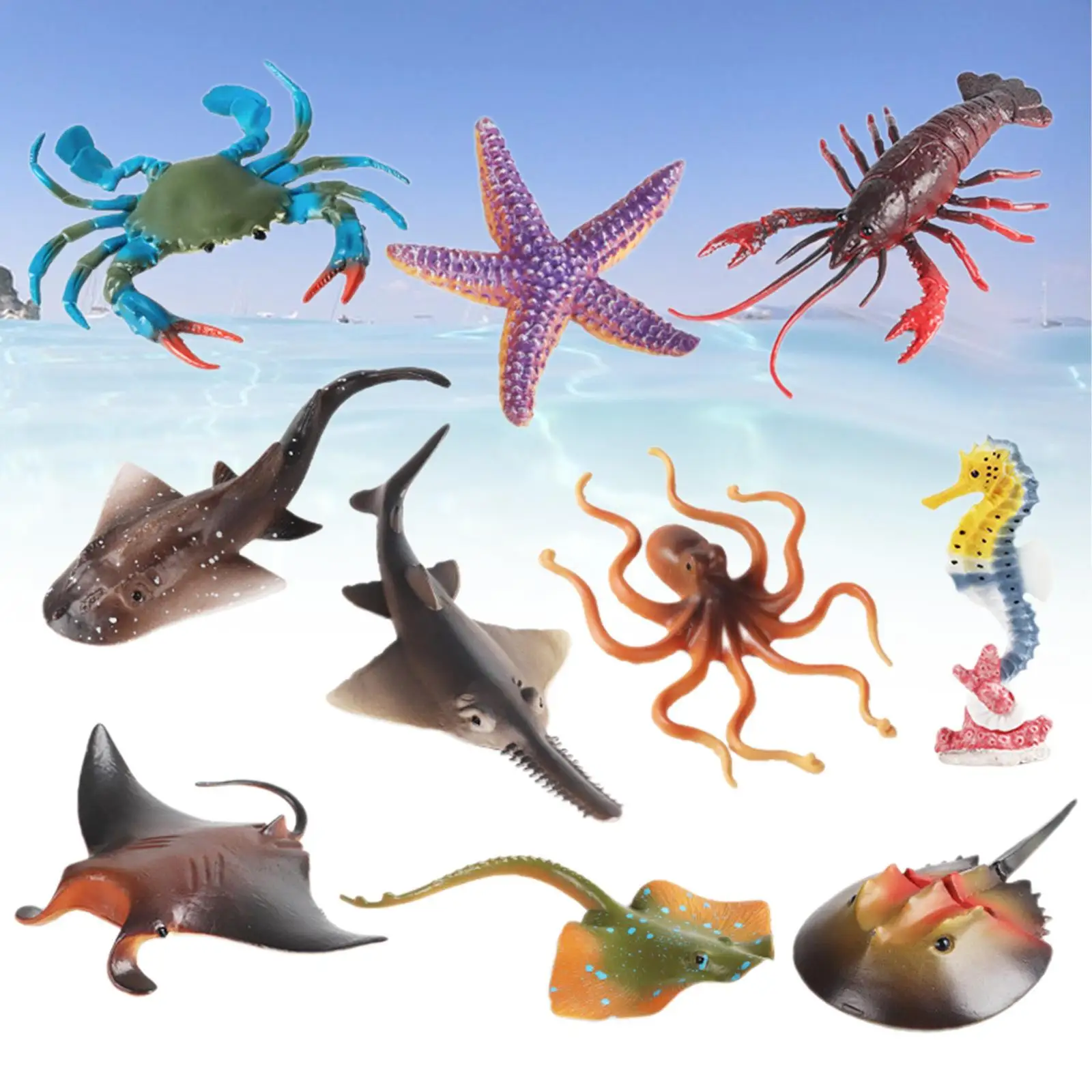 10 Pieces Marine Animal Simulation Animals Model Toy Figures for Desktop Ornament