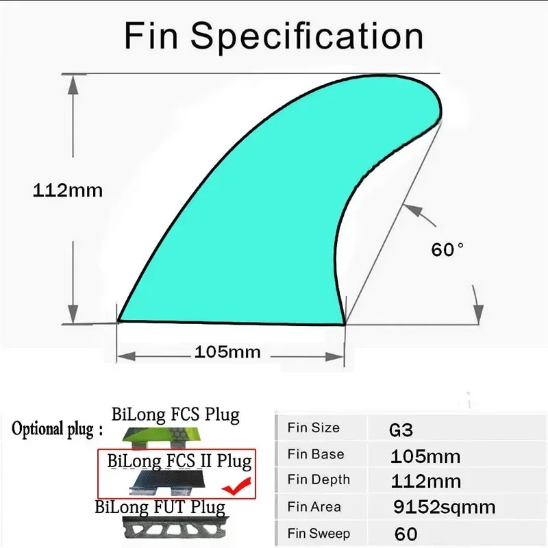 BiLong FCS II G3 Surfboard Thruster Tri Fin Fiberglass  Electric Quilhas Surf Weakness Wakeboard Windsurf Fins Skimboard Surfing