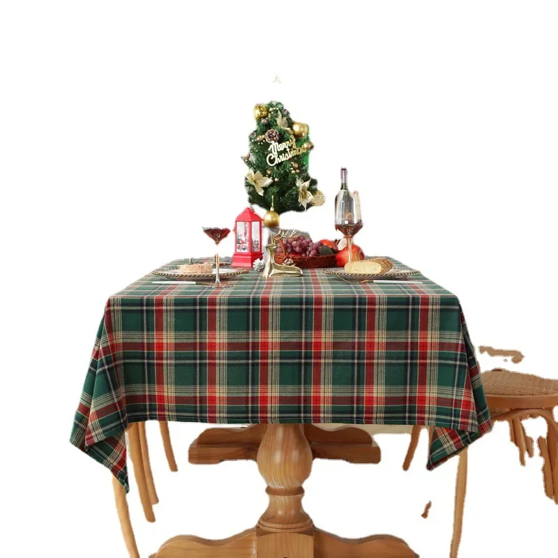 Christmas Decoration Plaid Tablecloth Color Woven Polyester Cotton Red Green Table cover for Home Party Dining Decor