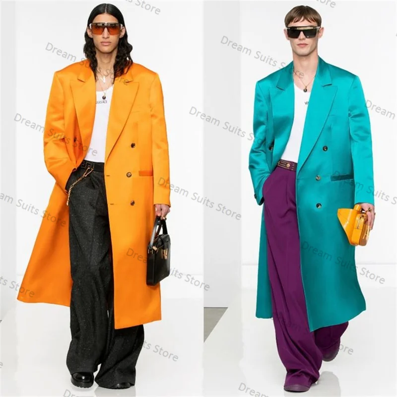 

Long Satin Men Suits 1 Piece Maxi Blazer Overcoat Customized Formal Office Jacket Wedding Tuxedo Luxury Prom Dress Coat