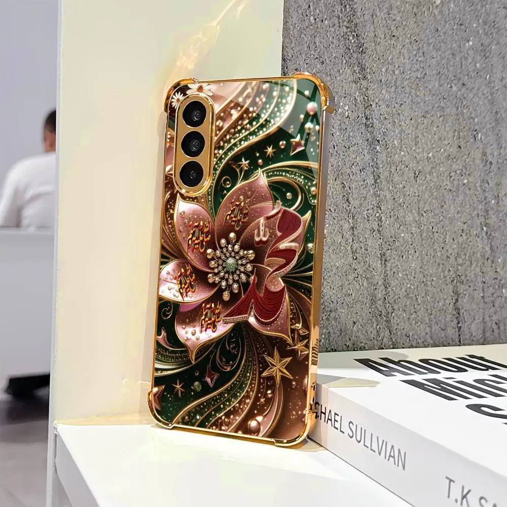 Gem Floral Golden Plating High-end Glass TPU QHD PhoneCase for Samsung Galaxy S26 S25 S24 S23 S22 S21FE,Ultra,Plus Dropresistant
