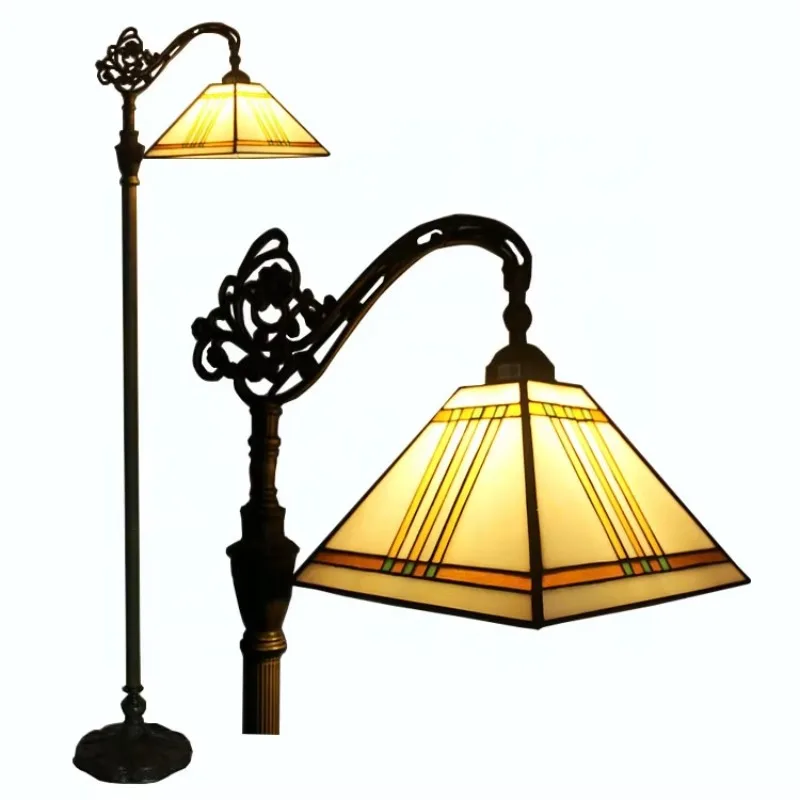 

12-Inch yellow Tiffany style, reading lamp square stained glass lampshade floor lamp