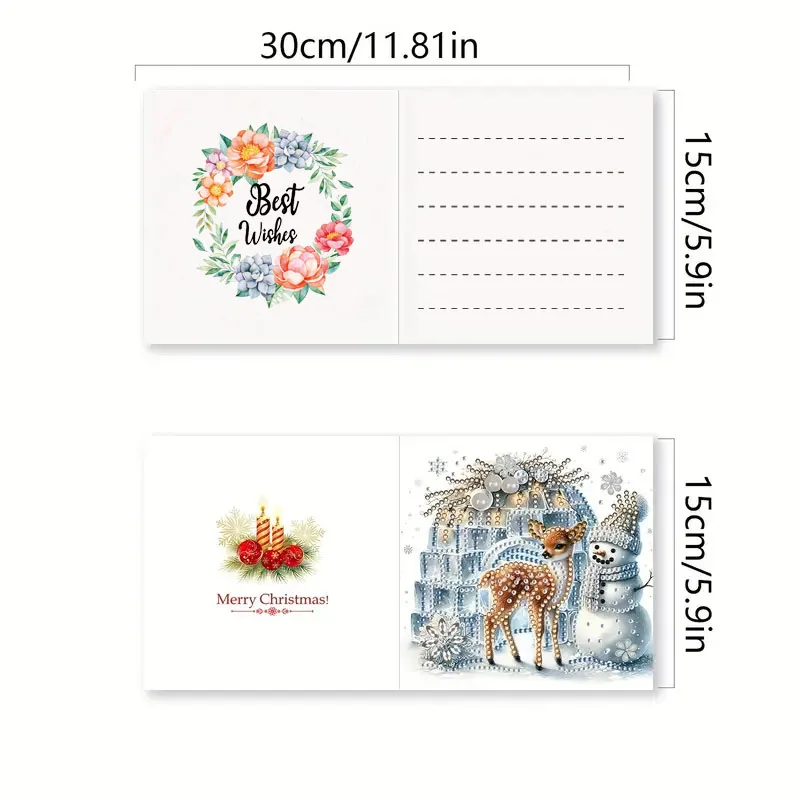 6 DIY Diamond-Painted Christmas-Themed Greeting Cards per Set, Expressing Blessings and Good Wishes. Unique Design, Suitable for