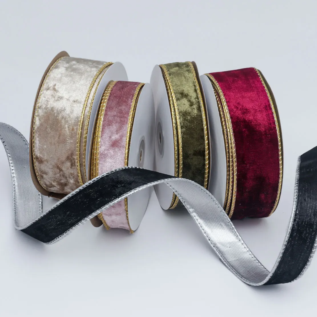 20 Yards Geschenkband zum Verpacken, für DIY-Bastelarbeiten, Partydekorationen, mit eiserner Drahtkante, einseitig, Samtstoffbänder, Gurtband – Detail 4