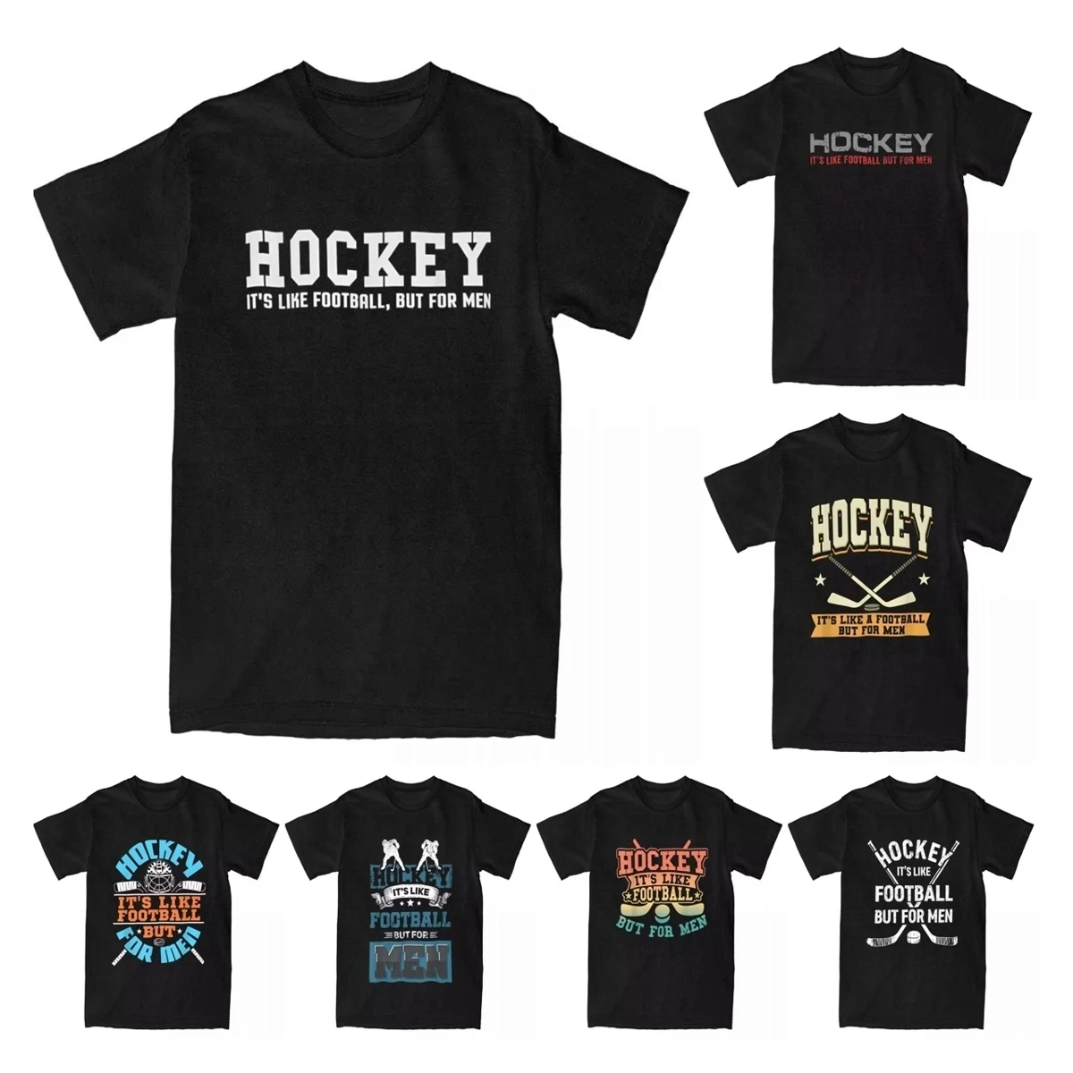 Funny Hockey It's Like Football But For Men T-Shirts Men Casual Pure Cotton Tees Hockey Team League Humor T Shirt Gift Tops