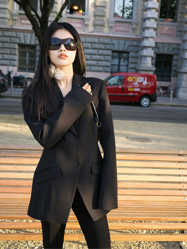 

Ele Bla Костюм «Песочные часы» с высокой талией Jaet Женская легкая модная верхняя одежда для поездок на работу Sle Long Sve Woolen