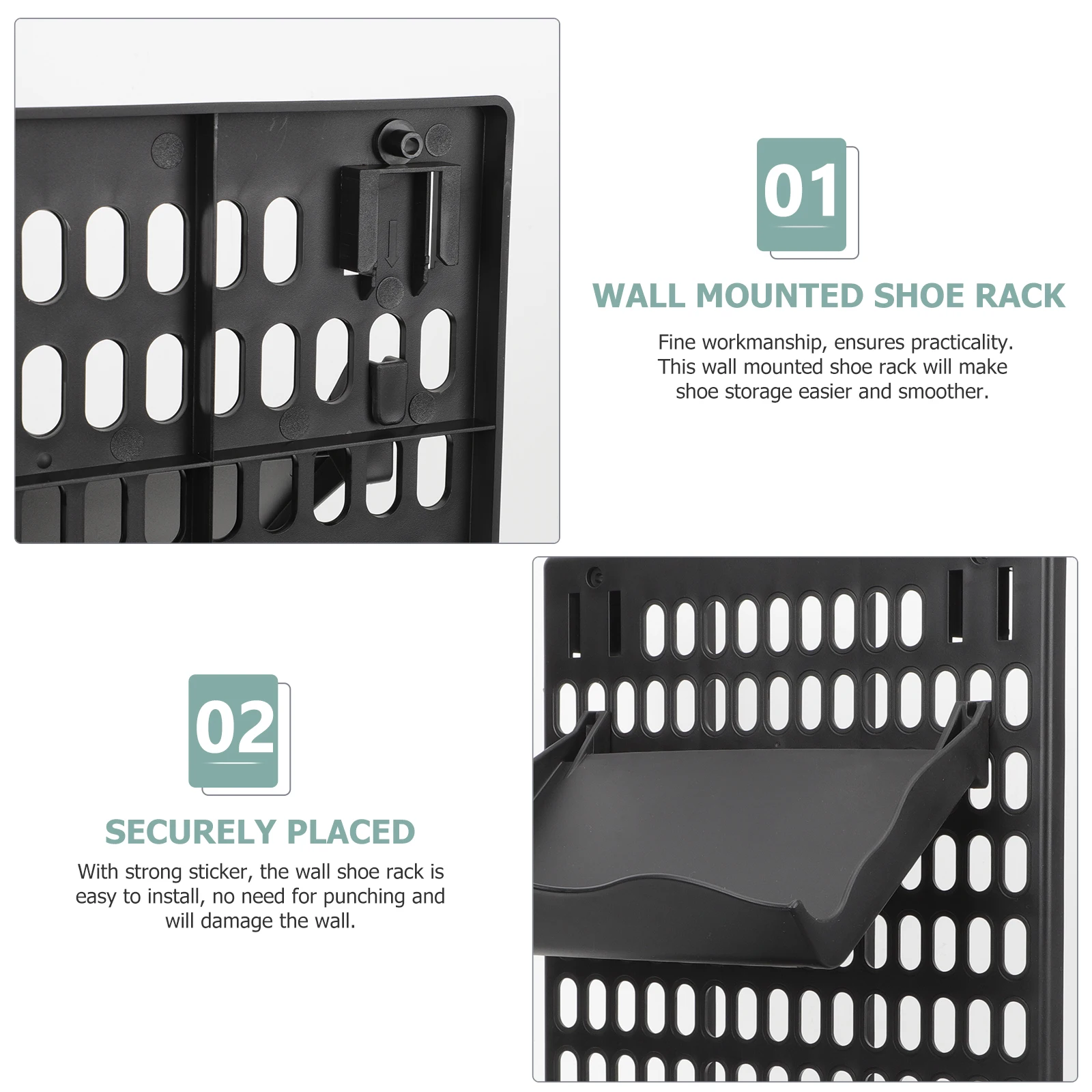 

1 set Sturdy Wall Mounted Shoe Rack No Punching Easy Install Plastic Organizer Doorway Bathroom Living Room Space Saving