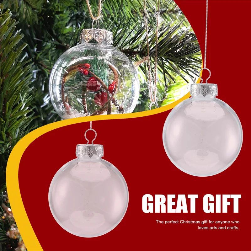 

A07F-24PCS Clear Plastic Fillable Christmas Balls 8Cm DIY Xmas Tree Ornament Decoration Arts Crafts