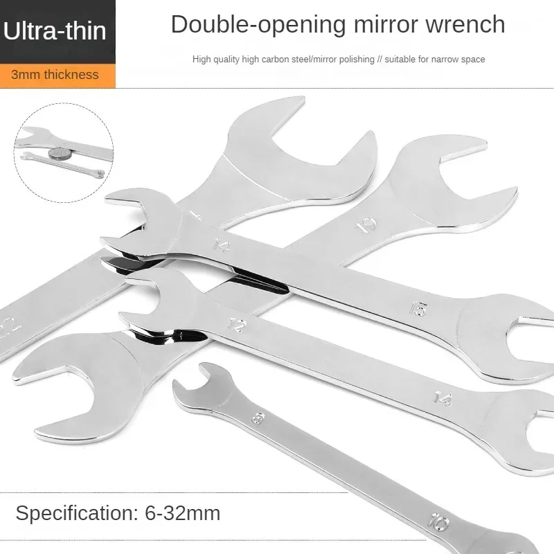 1Set 6-32mm Single Head Open End Wrench Super-thin 3mm Ultra-thin Double Headed Spanner For Car Maintenance Hardware Hand Tools