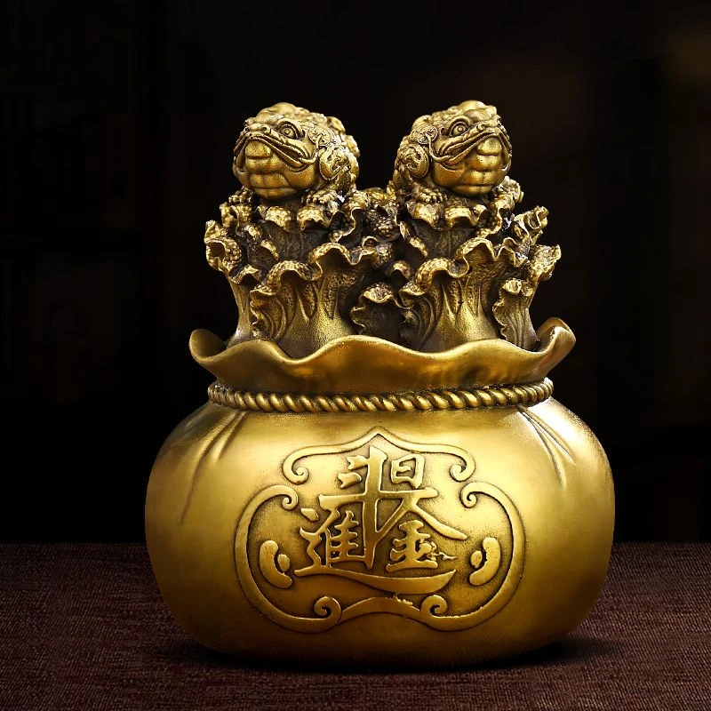 

Zhaocai All Copper Golden Toad Treasure Pot Ornaments Attract Wealth Cabbage Living Room TV Cabinet Office Decor Opening Gift