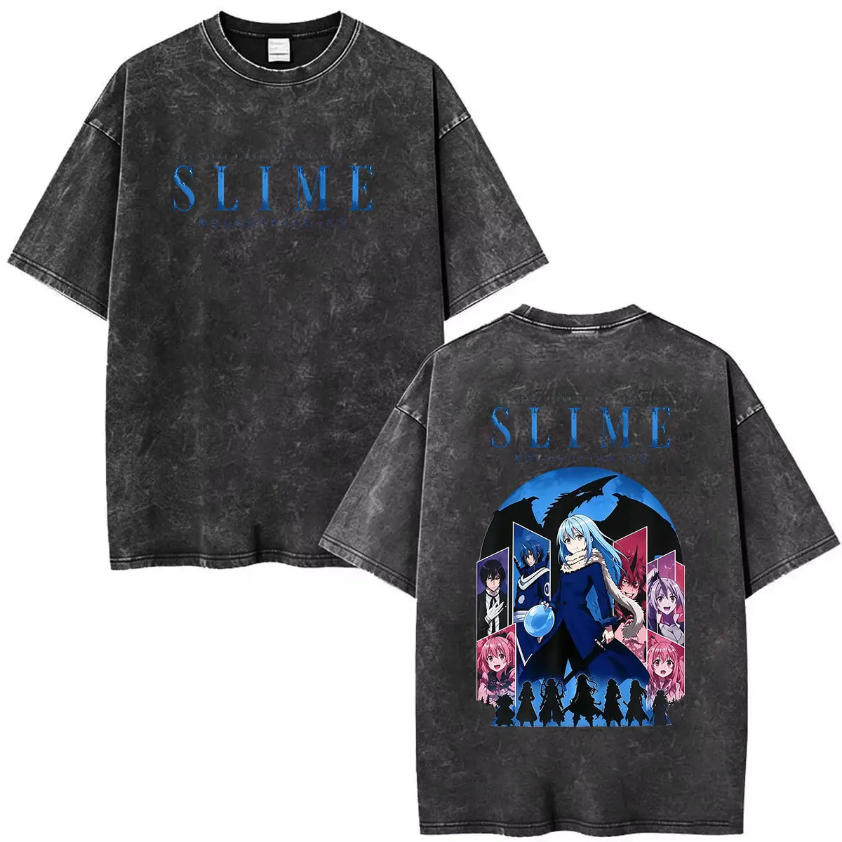 Hot Anime Time I Got Reincarnated As A Slime Vintage Washed T Shirts Men Women's Fashion Kawai Clothing Oversized Cotton T-shirt