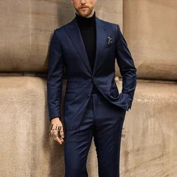 Casual Navy Blue Suits For Mens Slim Fit Business Blazer Prom Tuxedo 2 Piece Daily Jacket Pants Trajes De Boda Para Hombres 2023