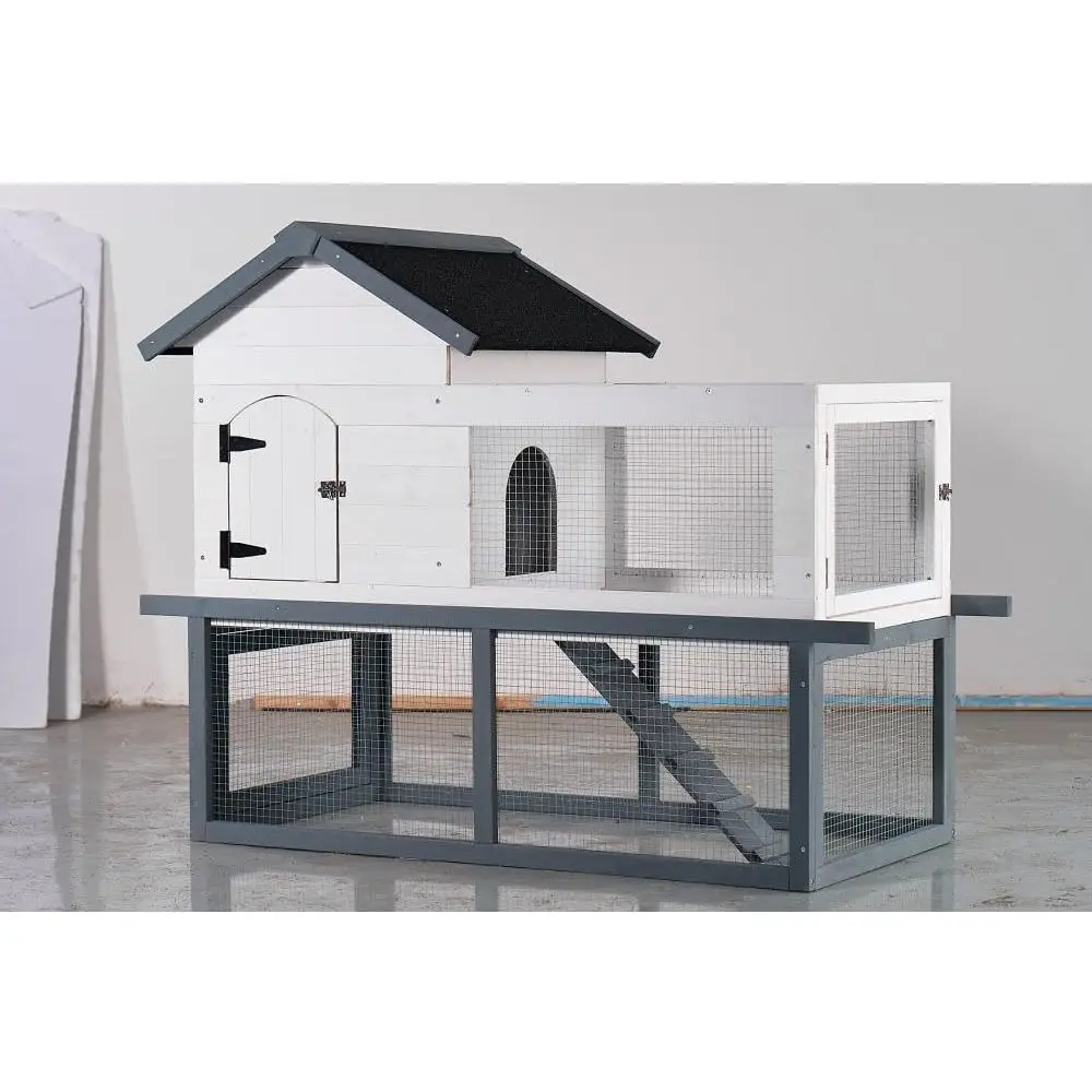 

53 Dual-Level Wooden Chicken House with Detachable Tray for Easy Cleaning, Suitable for Rabbits and Small Pets