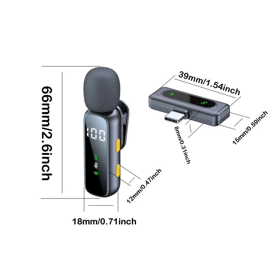 Micrófono de solapa inalámbrico, con clip resistente y giratorio, batería de larga duración, adecuado para dispositivos con interfaz tipo C 2