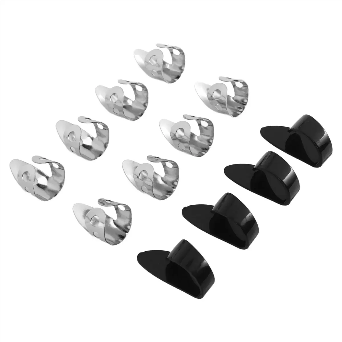 Y589A 핫 12개 세트 스틸 핑거 픽, 금속 핑거 픽 조절 가능한 기타, 밴조 및 기타 악기용 핑거 픽