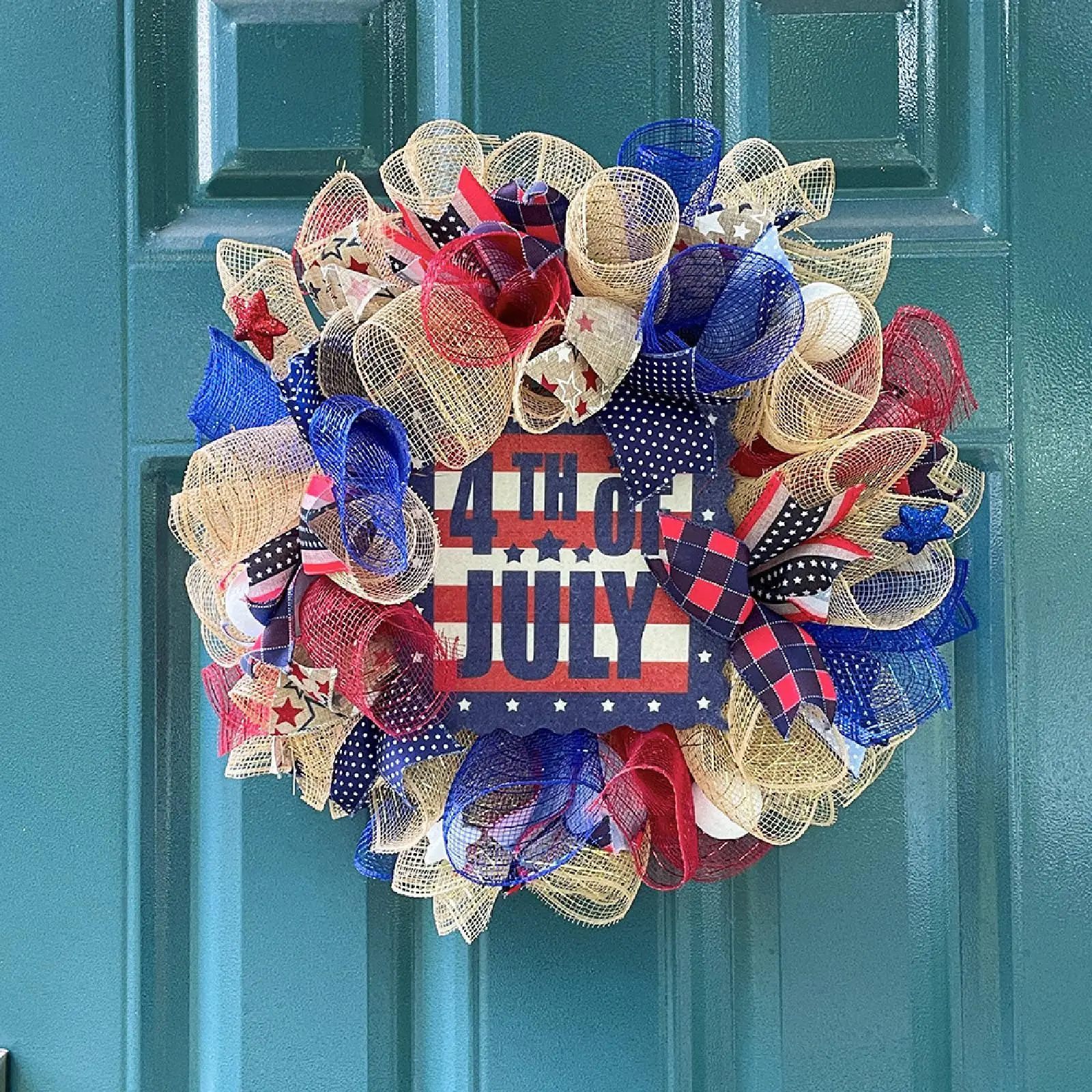 

Patriotic Wreath Decorative Memorial Day Wreath Artificial Hanging Ornament Home Decor for Party Front Door Wall Festival Fence