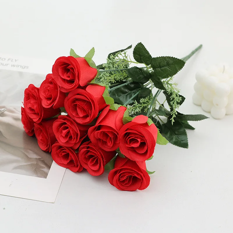 37CM Artificial Roses with 12 Heads Bride Holding Flowers Home Decoration Wedding Hall Road Guidance Decoration