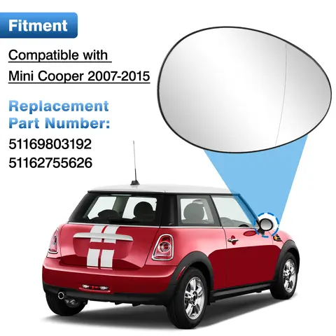 사이드 백미러 가열 유리, 화이트, 블루, 미니 쿠퍼 R55, R56, R57, 2007-2014, 51162755625 51162755626, 좌측, 우측