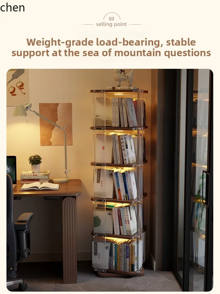 HT Rotary Bookshelf 360 Degree Home Display Cabinet Solid Wood Floor Shelf Corner Bookcase