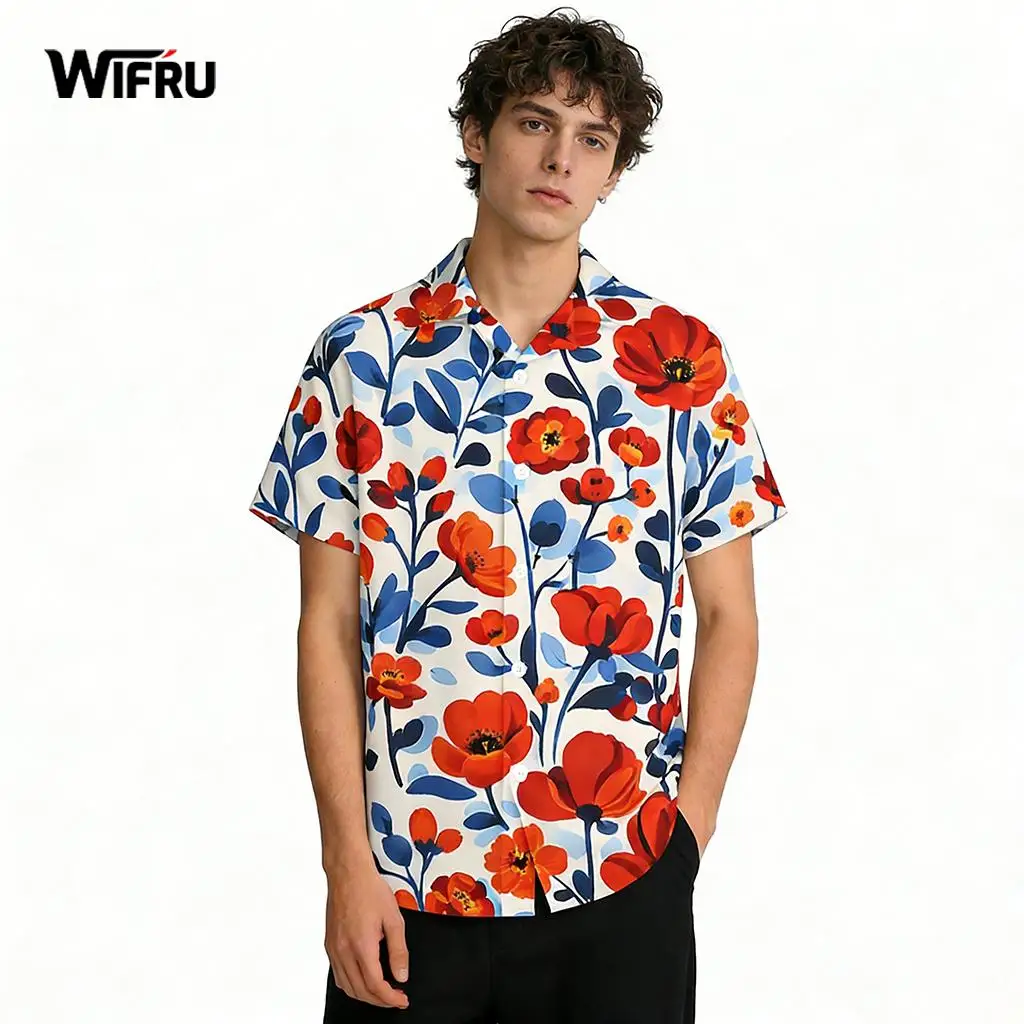 

Oil Painting Style Floral Shirt Summer Retro Daily Casual Men's Hawaiian Shirt WIFRU Beach Vacation Unisex Short Sleeve Tops