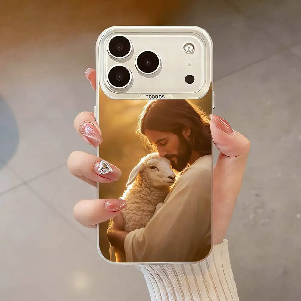 Crença arte jesus salvador caso de telefone para iphone 17,16,13,12,x,11,15,14,pro,max,plus, se4, ar, mini branco imd hd fosco