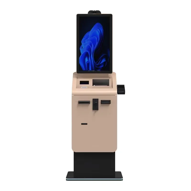 for Crtly 32 Inch Self Service Cash Solution Currency Exchange Touch Screen Payment Kiosk Machine with Passport Scanner Card