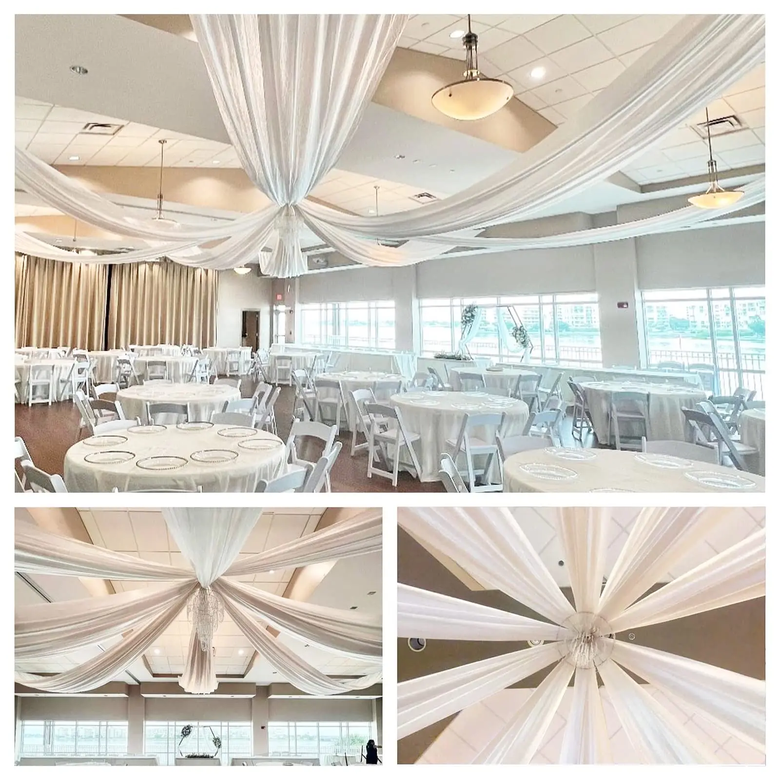 White Ceiling Drapes for Weddings Wedding Arch Draping Fabric Chiffon Curtain for Party Stage Wedding Decoration,1 Panel