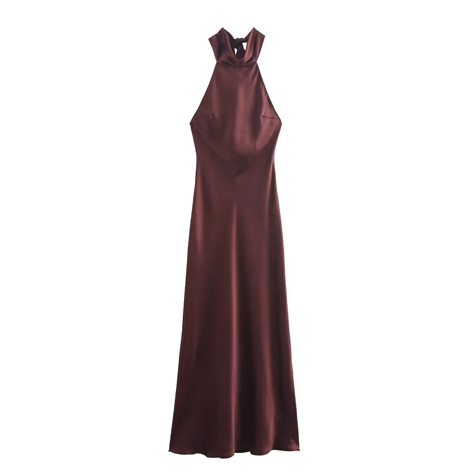 JNLEAOG Autumn New Women's Satin Feel Dr Hanging Ne Collar Gown Polyester Fiber H Version Casual Sle Single Piece