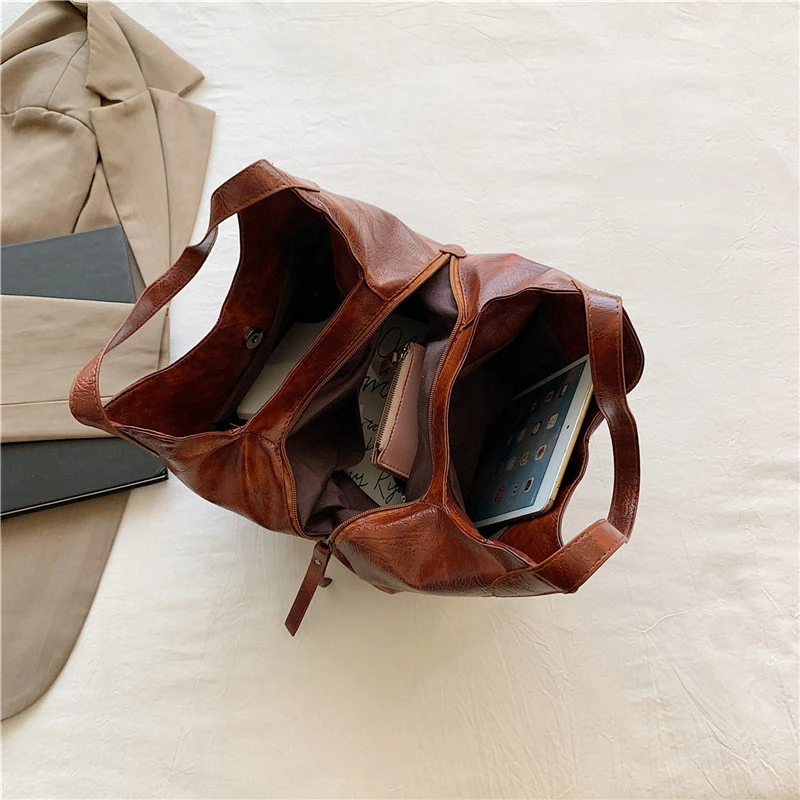 Vintage Women\'s Bag PU Leather Large Capacity Marble Grain Shoulder Bag Daily Commuter Handbag Shopping Totes