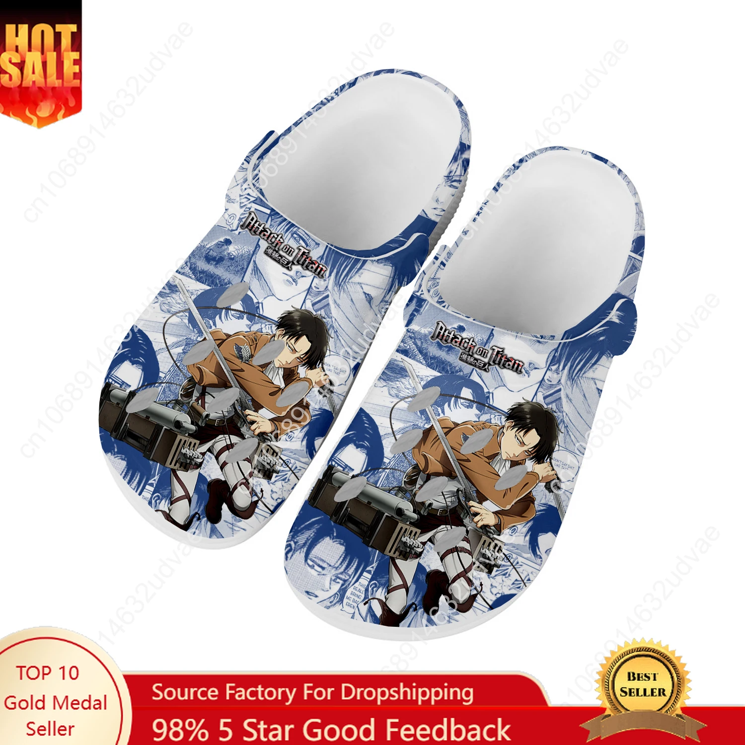 

Attack on Titan Levi Ackerman Water Shoes Mens Womens High Quality Home Garden Clogs Customizd Sandals Beach Hole Slippers