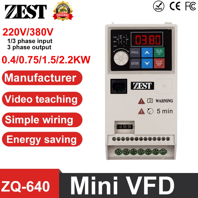 

Mini VFD 220V 380V 0.75/1.5/2.2KW 1/2/3/5/7HP VFD Variable Frequency Drive Converter Motor Speed Vector Control Inverter