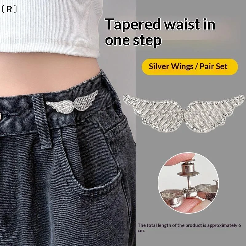 〔R〕No Sew Removable Waist Tightener Clips With Rhinestone Butterfly Moon Wing Designs For Adjusting Loose Jeans Dresses Daily