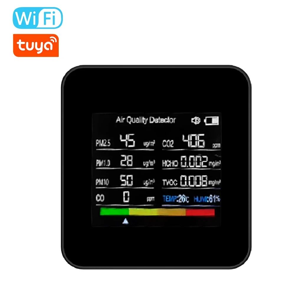 

14 in 1 Tuya WiFi Air Quality Monitor Indoor CO2 Detector CO2/CO/TVOC/HCHO/PM2.5/PM1.0/PM10/Temperature/Humidity APP Control