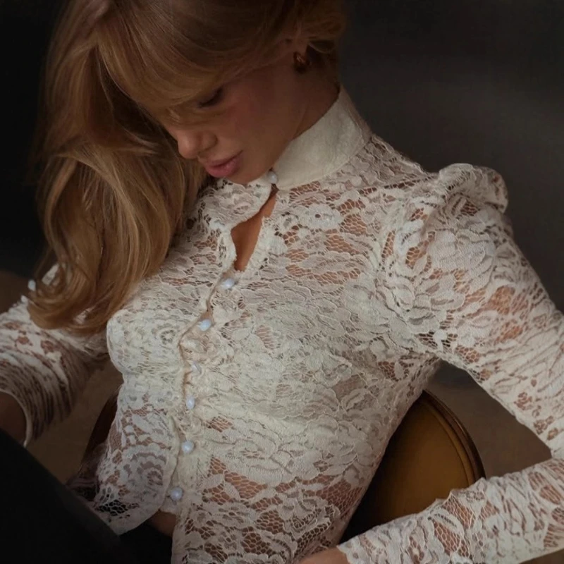 

Женский топ-кардиган bb Lace Cheongsam с воротником-стойкой, однотонный, ажурный, полупрозрачный, укороченный фасон