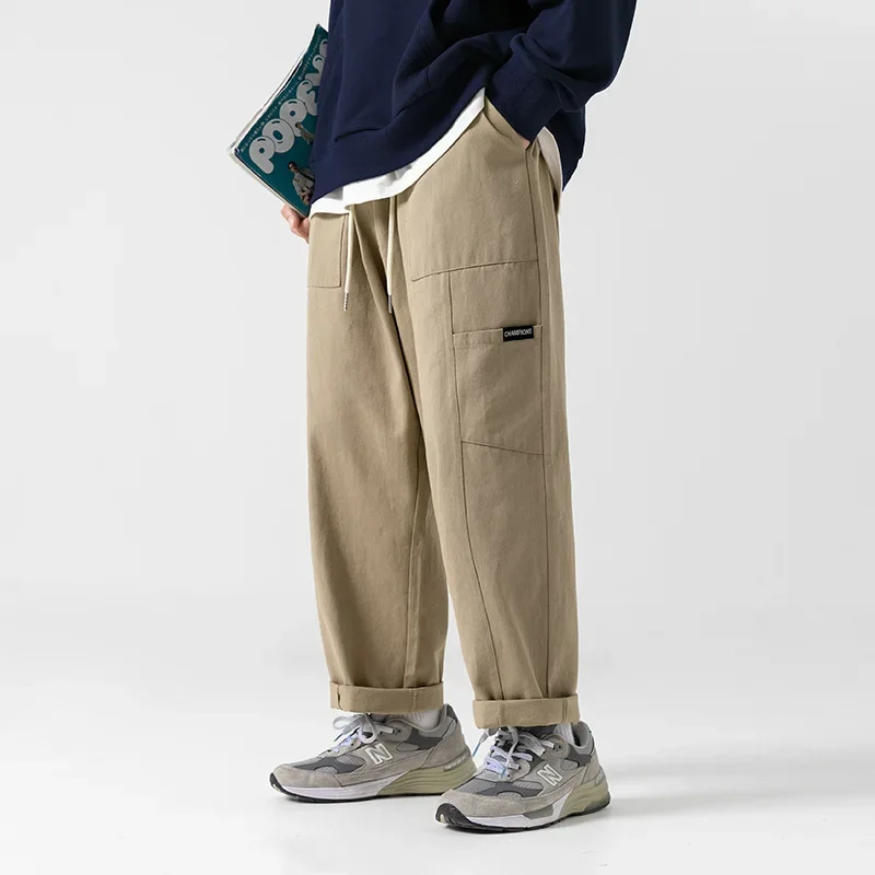 

Tooling casual pants men's 2024 autumn and winter new loose straight texture splicing long pants
