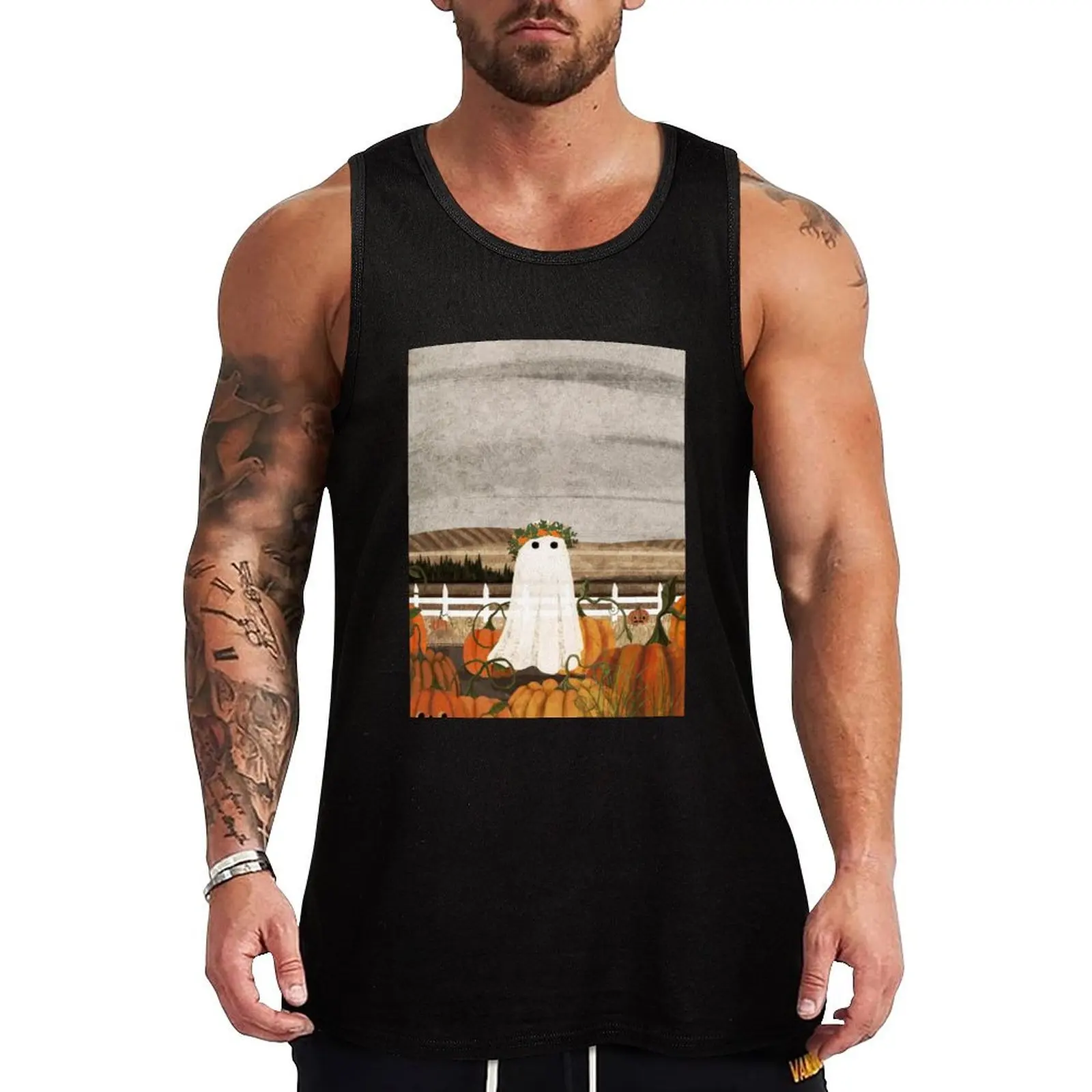 There's a Ghost in the Pumpkins Patch Again... Tank Top clothing men t shirt gym