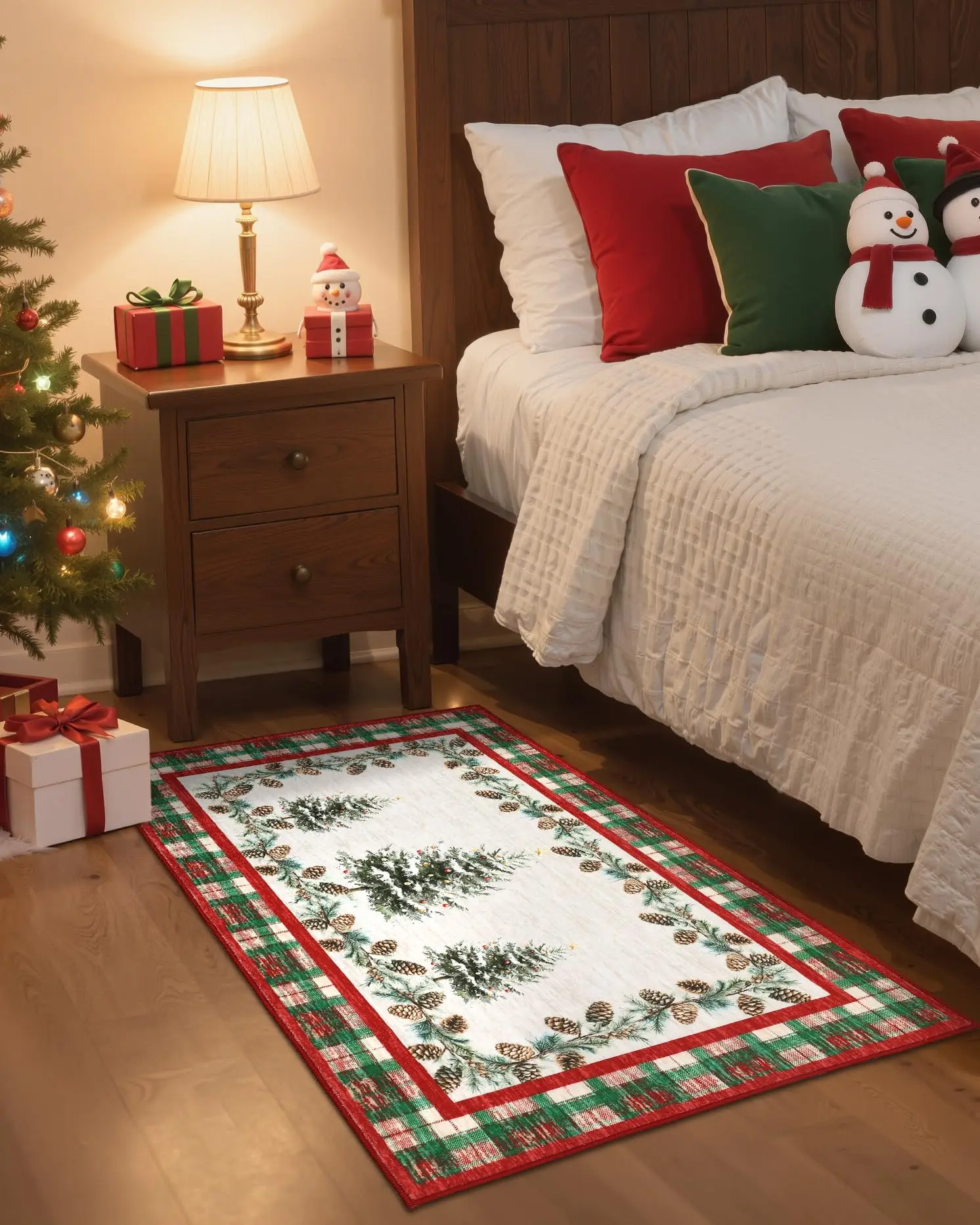 VIKAMA Christmas Area Rug 2x3 Non Slip Washable Entryway Indoor Kitchen Rugs Christmas Tree Print Low-Pile Door Mat Home Decor