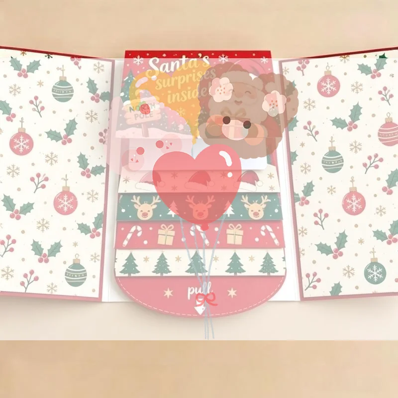 Handmade Christmas Gift Card Holder Book Waterfall DIY Surprise Cards With Envelope Pull-out Design Merry Xmas Gift Card Book