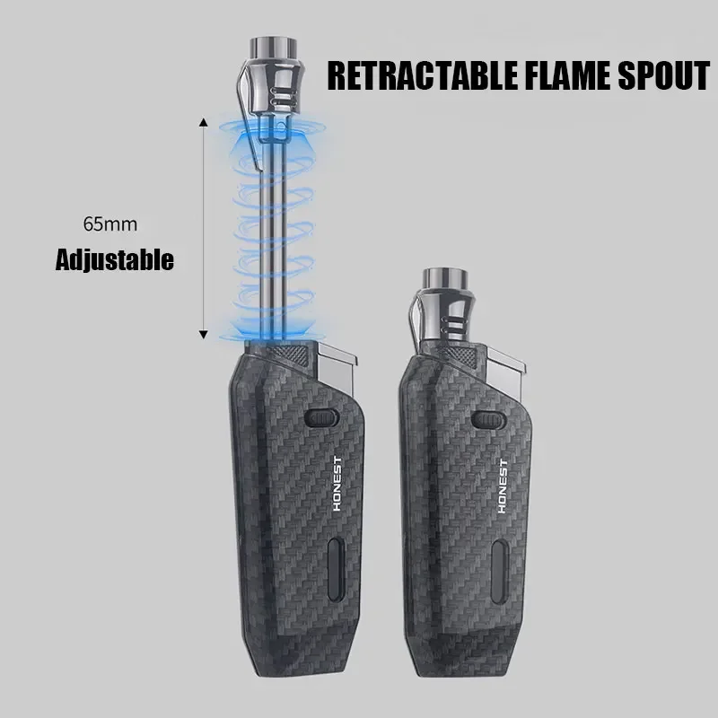 Portable Retractable Inflatable Lighter with Windproof Spray Blue Flame Adjustable Flame Safety Lock Outdoor Small Tool Lighter