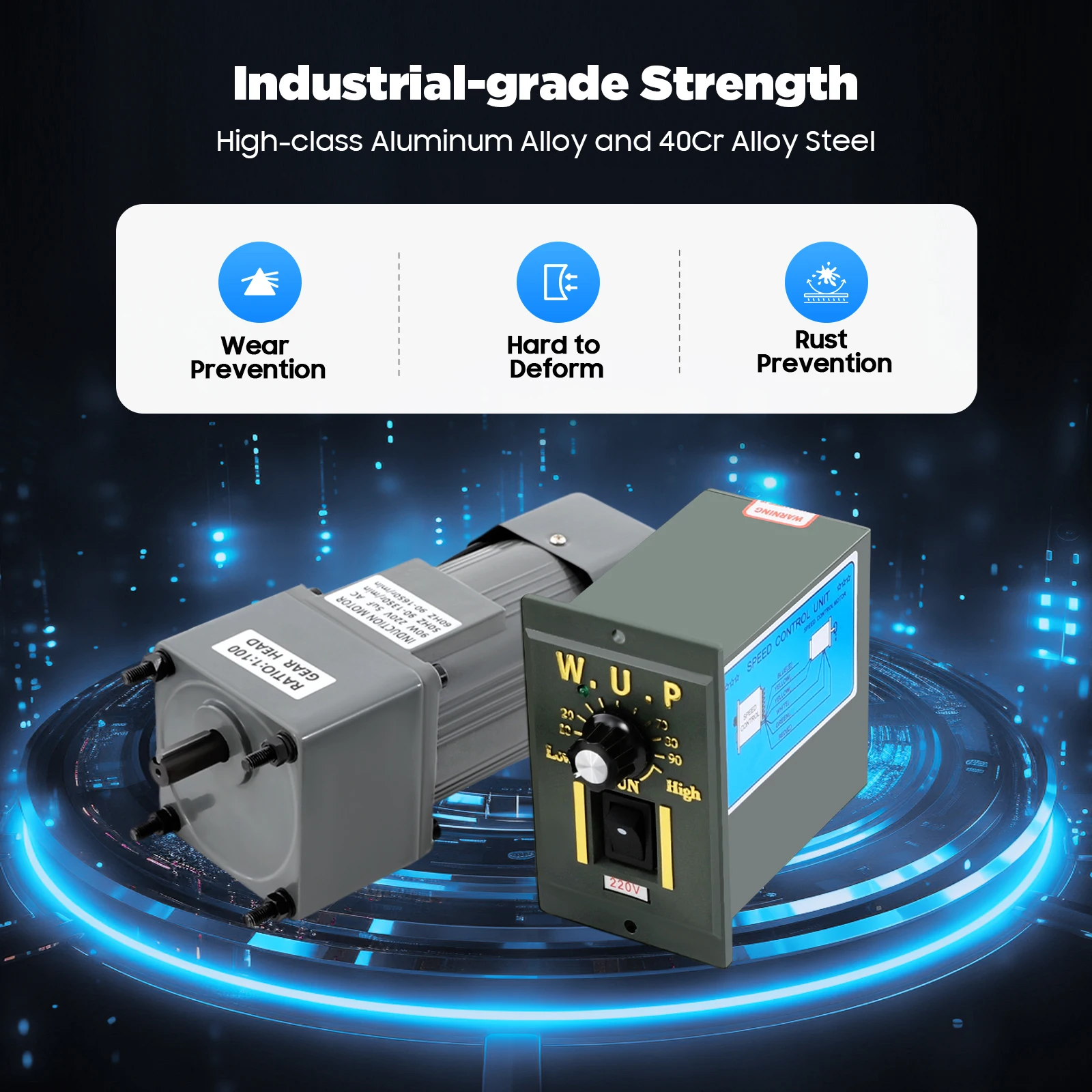 Moteur de réduction d'engrenage 90 W avec contrôleur de vitesse - rapport 1:100, 0-90 tr/min, 220 V pour l'automatisation industrielle et les machines