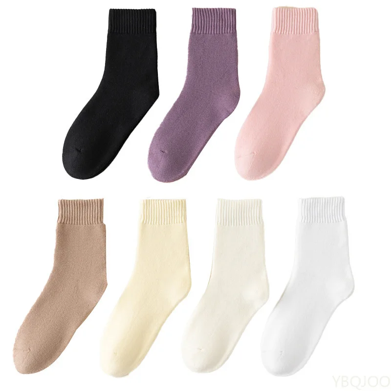 7 أزواج من الجوارب الصوفية السميكة الملونة لخريف وشتاء، جوارب نعل أوسط عصرية دافئة ومقاومة للبرد