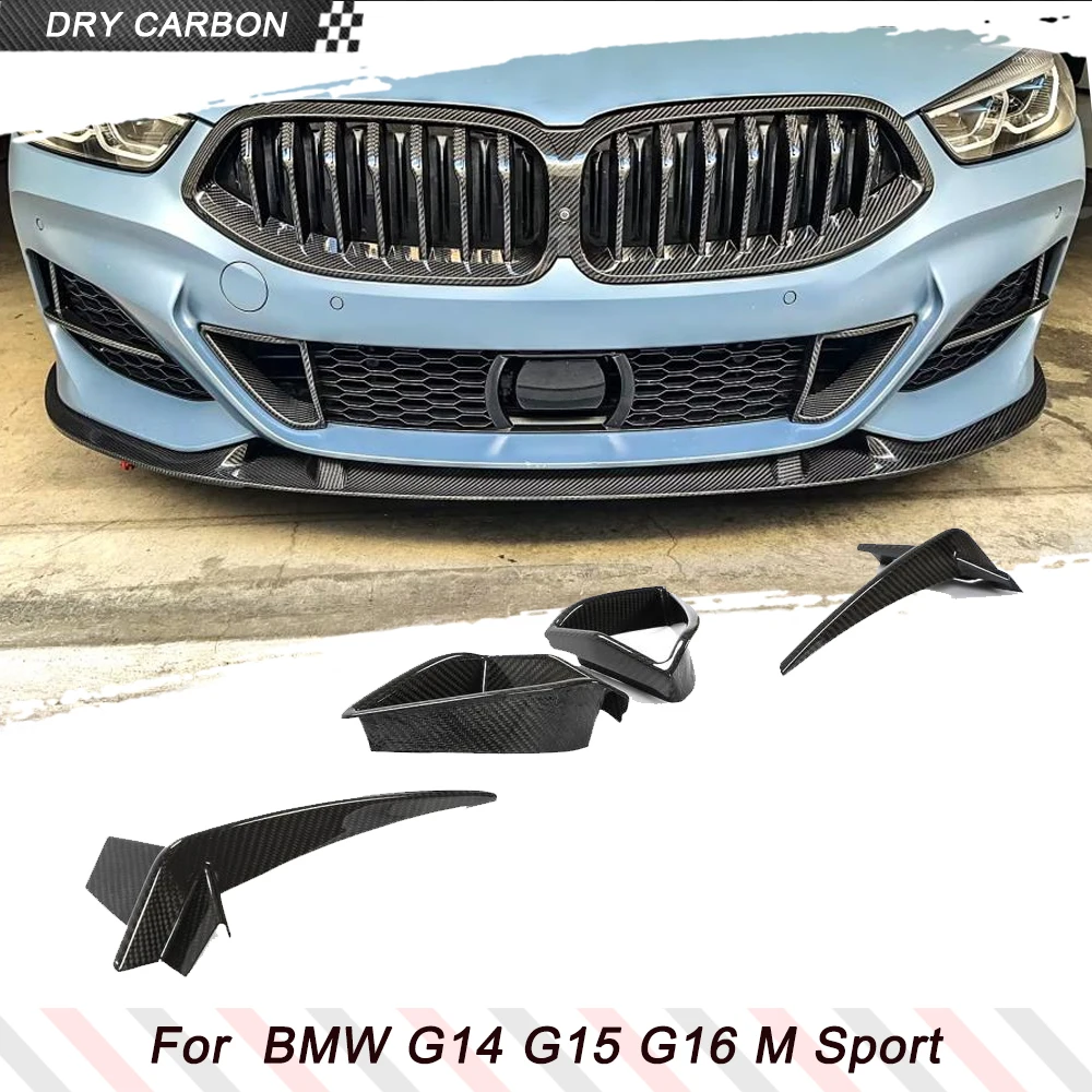Image of Dry Carbon Fiber Car Front Bumper Canards Air Vent Trims für BMW 8er G14 G15 G16 M Sport 2018-2021Car Bumper Fins Splitters
