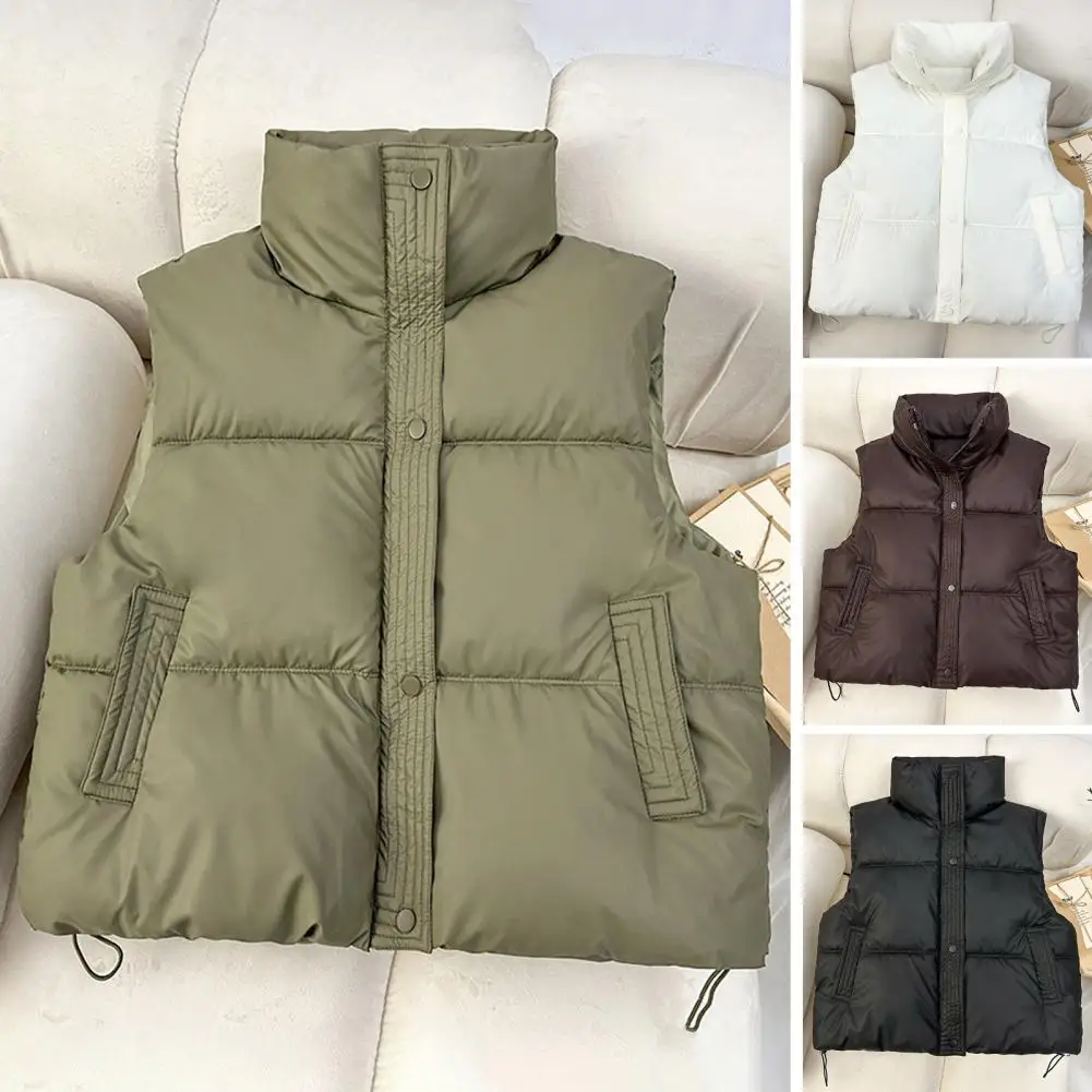 

Women Vest Jacket Stand-up Collar Women Vest Coat with Thickened Padded Zipper Closure Women's Winter Vest Coat for Cold Weather