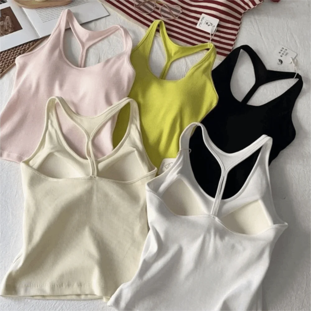 Fashion with Chest Pad Sexy Camisole Hollow out Beauty Back Tank Top Seamless Wire-Free Tank Women Summer Wear