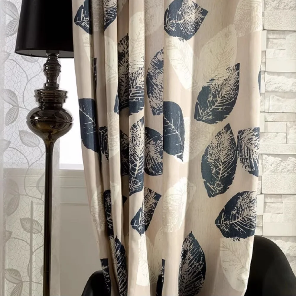 

1 PC American Pastoral Retro Cotton and Linen Leaf Blackout Curtains for Living Room, Bedroom and Balcony Curtains