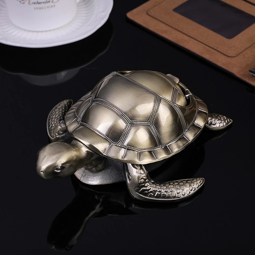 

Retro Turtle Ashtray Zinc Alloy Desktop Smoking Home Office Decor Cigar Anti Fall Cigarette Container Practical naments